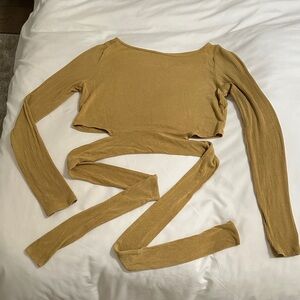 ALO Barre Long Sleeve Wrap Crop Top - Mustard